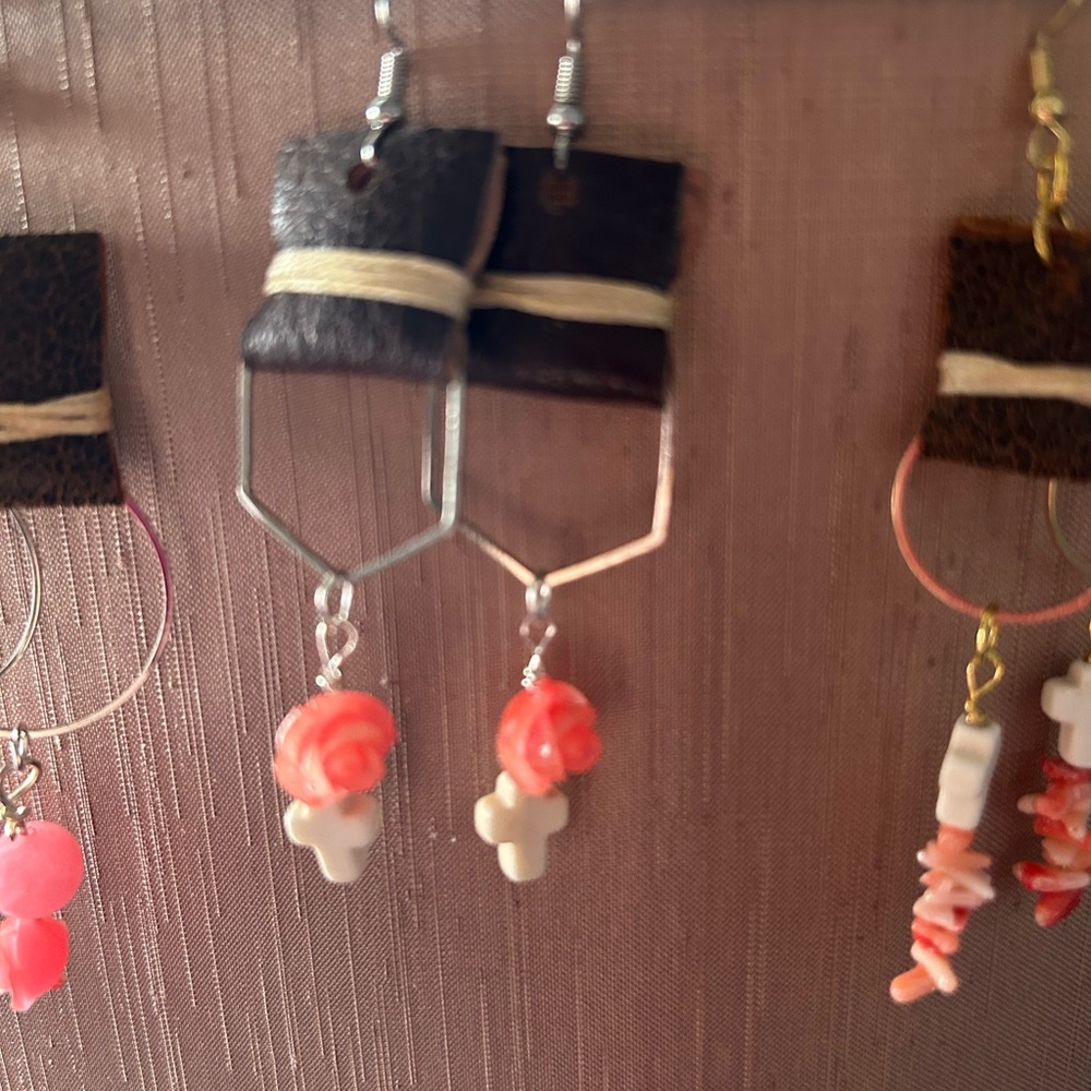 Elegant Silver and Coral Rose Drop Earrings